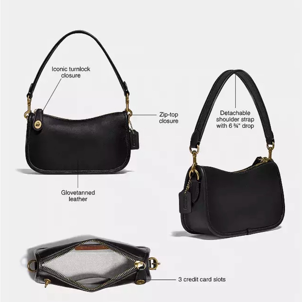 ❌SOLD❌ NWT COACH Swinger 20 Bag in Black/Brass - Picture 4 of 10